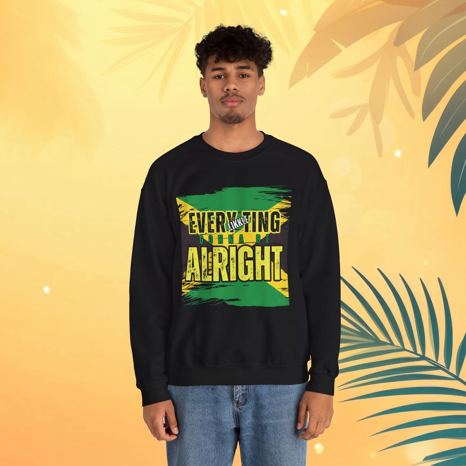 Everything Likkle Ting's Gonna Be Alright Black Crewneck Sweatshirt - Image 3